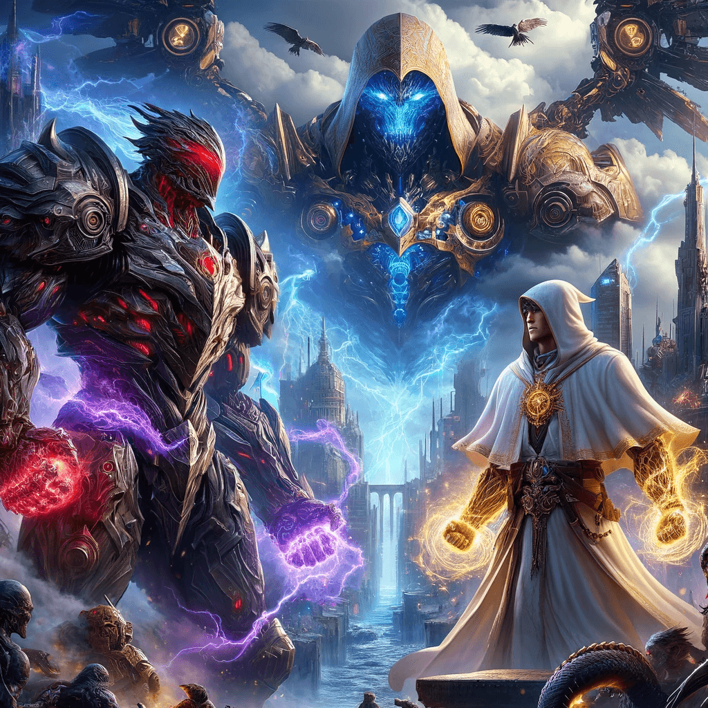 AI generated: Create a hyper-realistic image of an epic showdown featuring a fusion of various elements from the f...