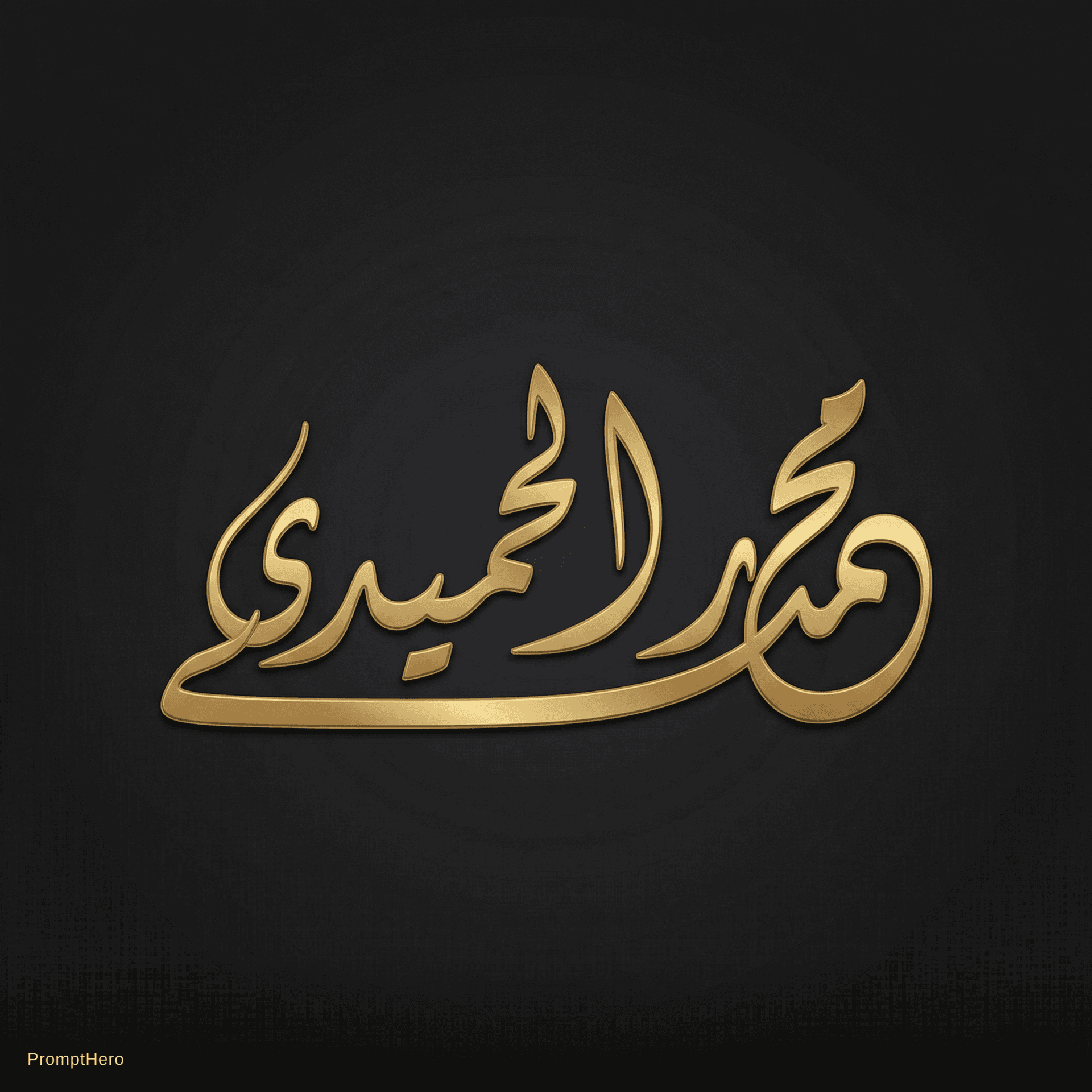 AI generated: شعار فاخر للاسم "محمد الحميدي" مكتوب بالخط الديواني الجلي بأسلوب توقيع ملكي راقٍ، حروف متصلة بانسياب...