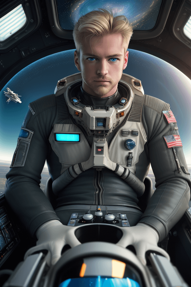 AI generated: masterpiece, best quality, highres, realistic, science fiction, realistic, male focus, reflection, s...
