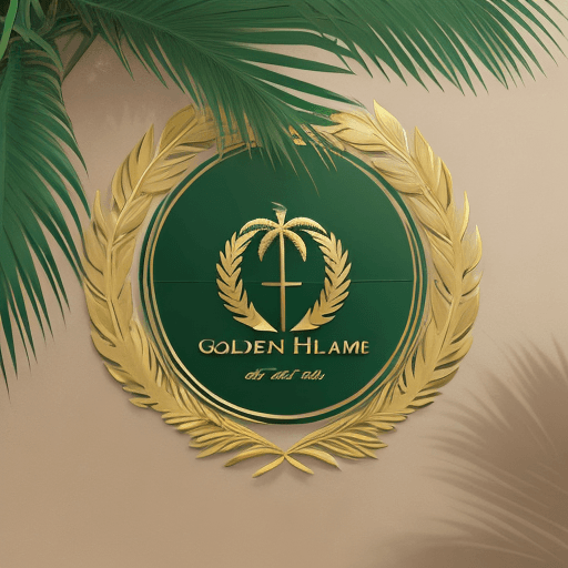 AI generated: Golden palm tree leaf logo featuring intertwined letters 'TE'