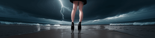 AI generated: a woman in a miniskirt with underwear showing underneath and high heels from behind, from below,stan...