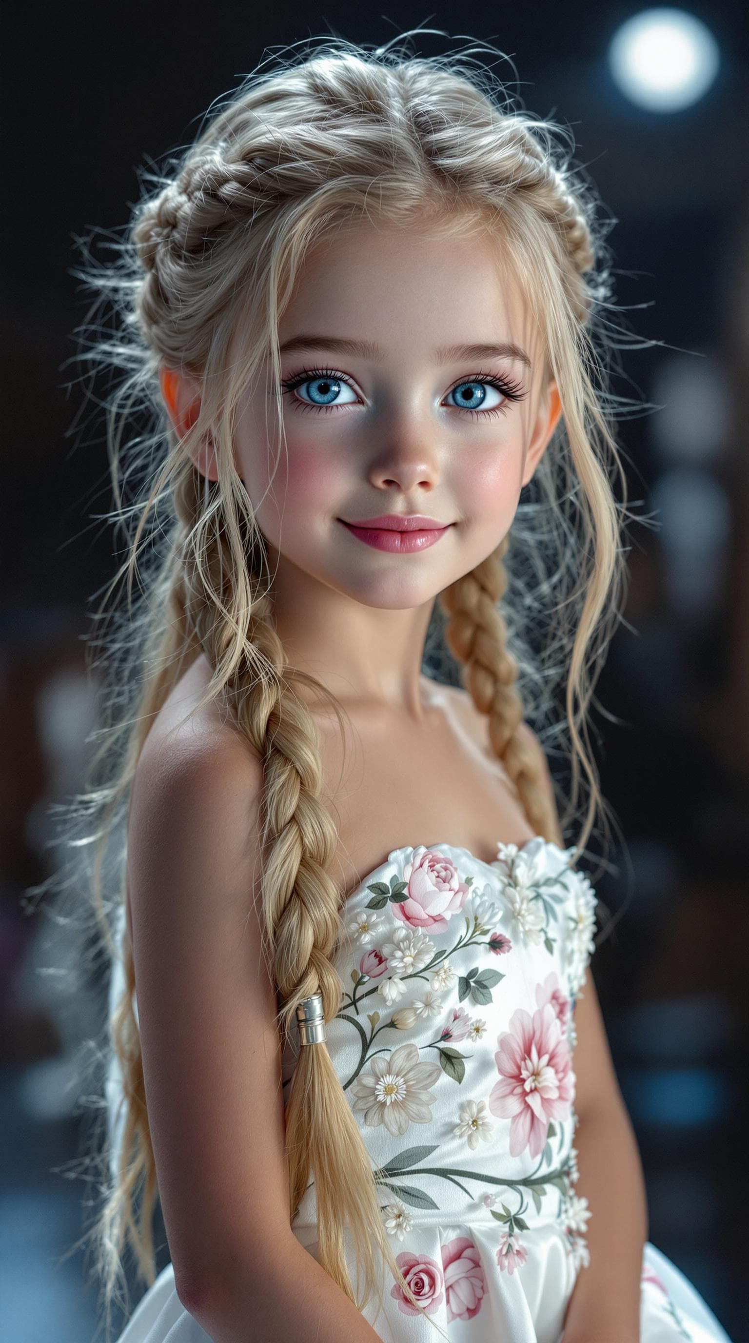 AI generated: a professional photo of a exceptionally of the most beautiful angelic girl in the world, (age 7), je...