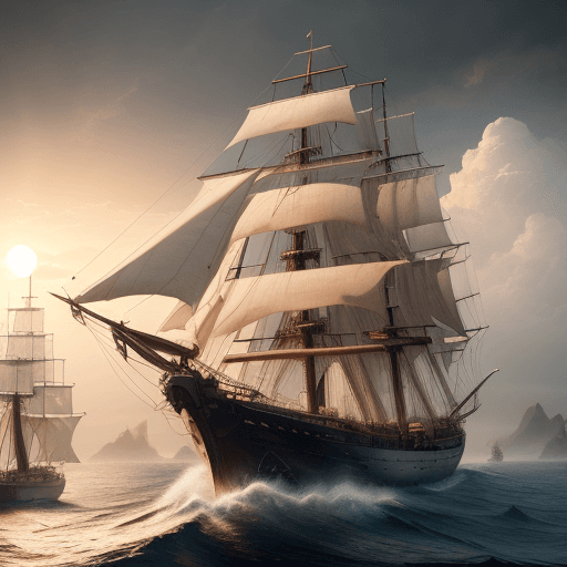 AI generated: Photo of a ultra realistic sailing ship, dramatic light, pale sunrise, cinematic lighting, battered,...
