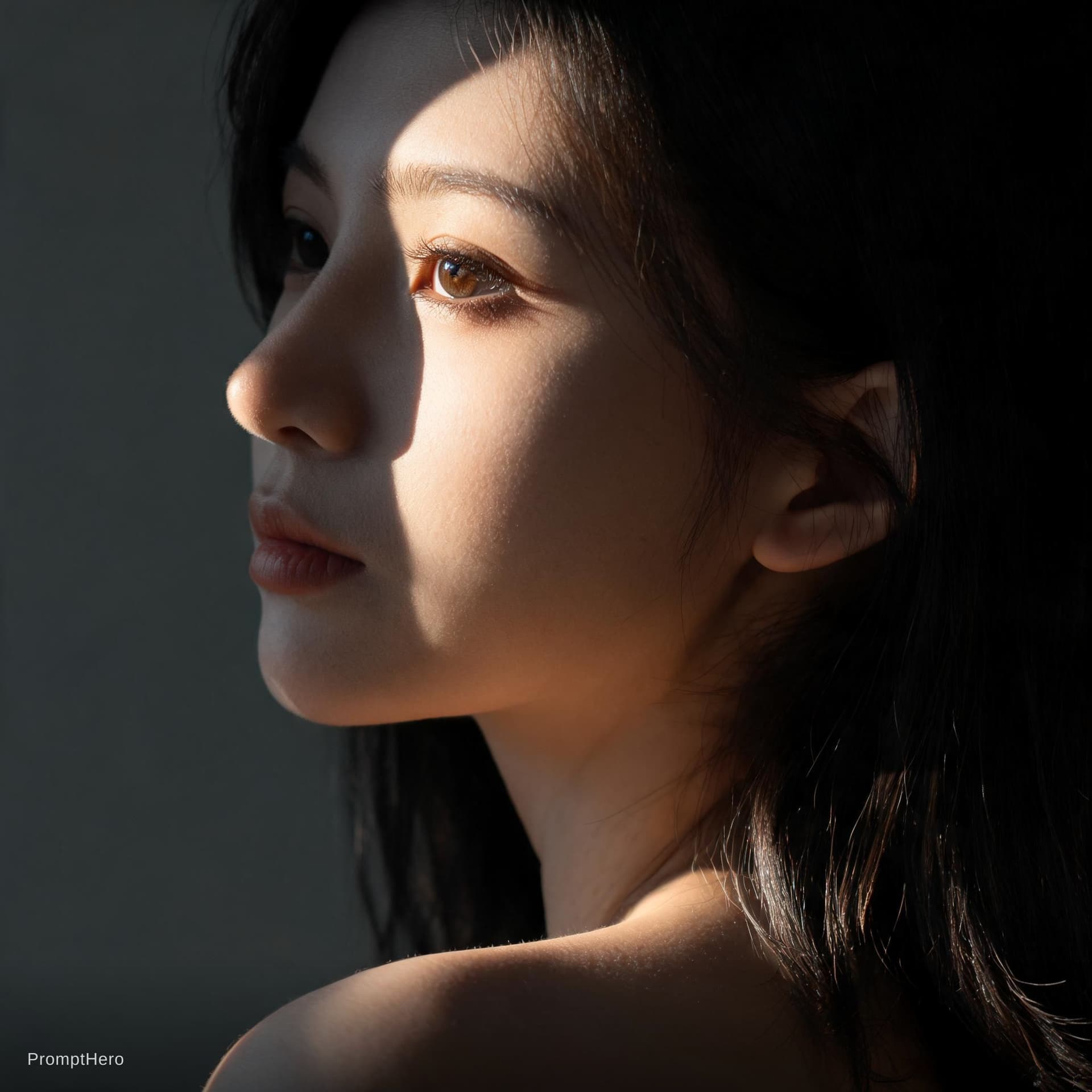AI generated: high-resolution photograph, woman, stunning use of shadows, in the syle of crisp lines and forms,  U...