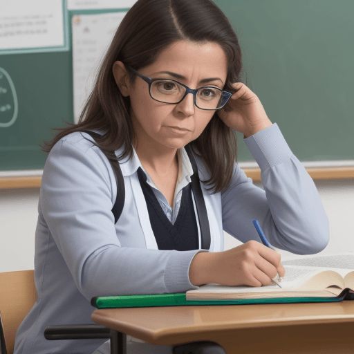 AI generated: imagen de una profesora en medio de la gerra enseñando a 4 alumnos
