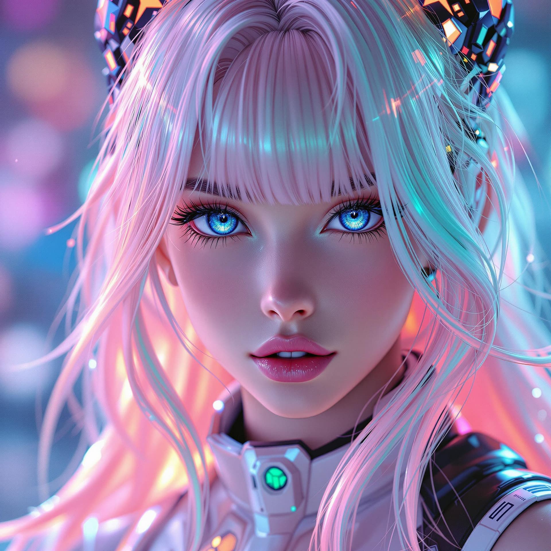 AI generated: A stunning anime-style portrait of a young female character with long, flowing pastel-colored hair, ...