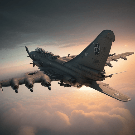 AI generated: Photo of a ultra realistic bomber B17 formación, saliendo de las nubes, dramatic light, pale sunrise...
