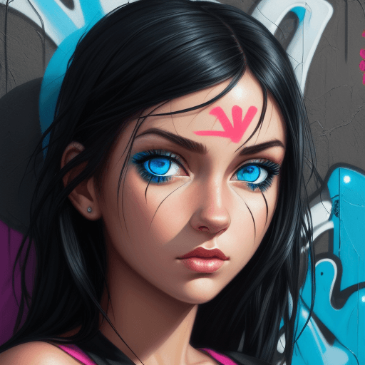 AI generated: graffiti style young women blue eyes black hair highly detailed  . street art, vibrant, urban, detai...