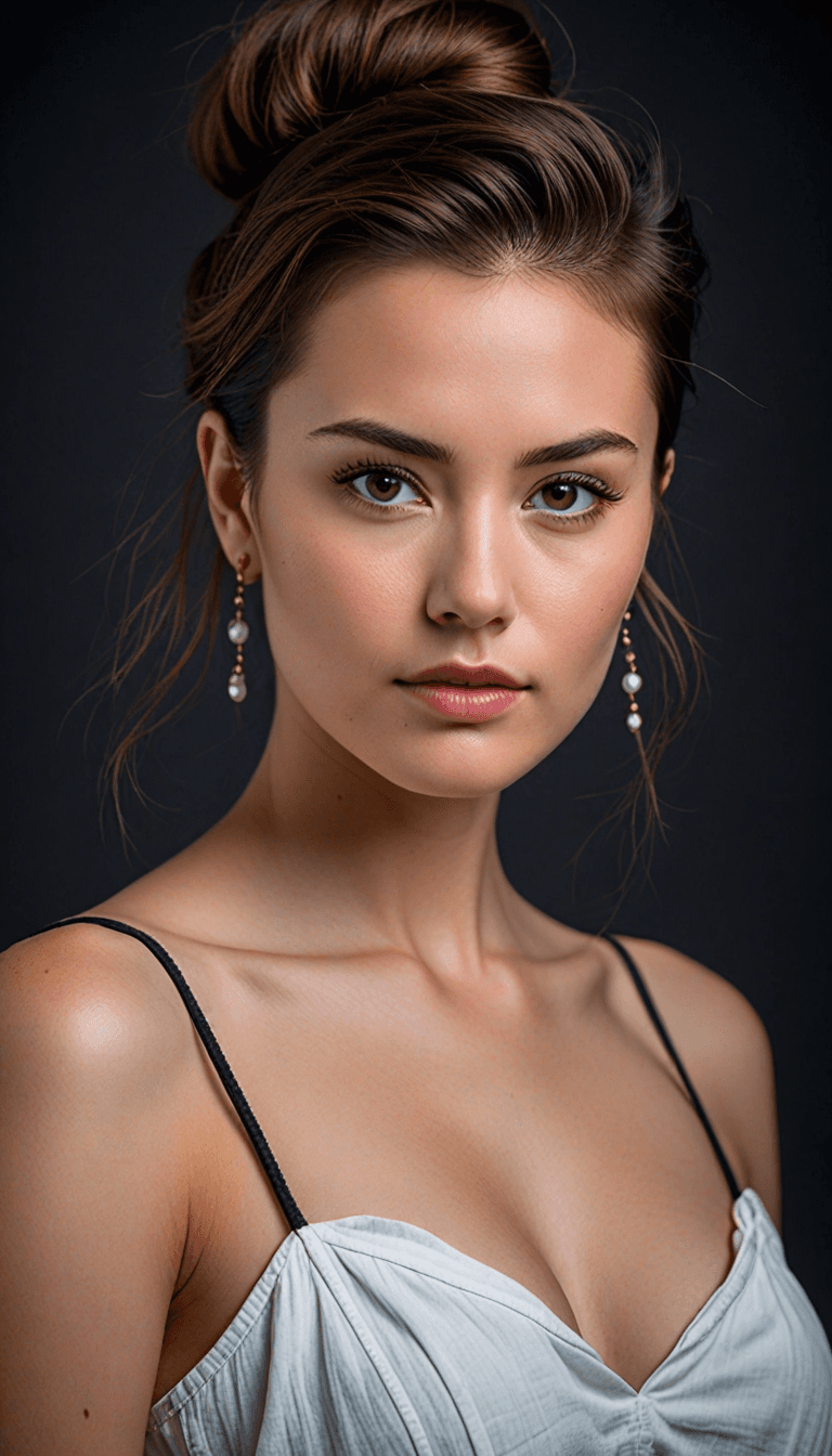 AI generated: An image of a beautiful young woman with long, dark hair, wearing a white dress. She is elegantly po...