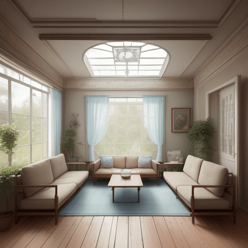 AI generated: High resolution photography interior design, dreamy sunken living room conversation pit, wooden floo...