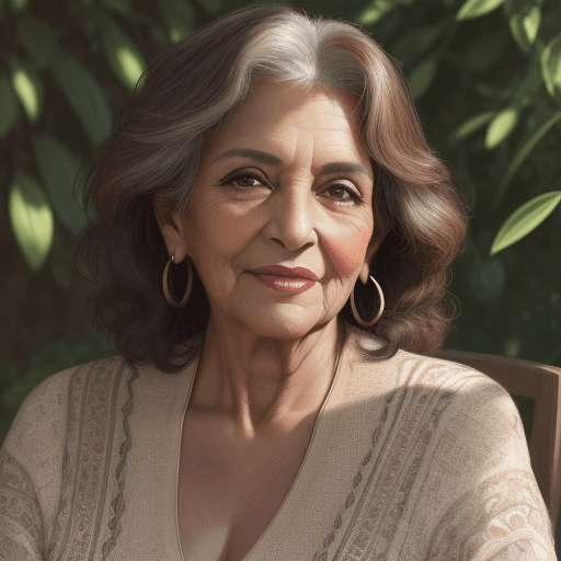 AI generated: A 75 yo latin woman in a delightful afternoon. This portrait is the best representation of female be...