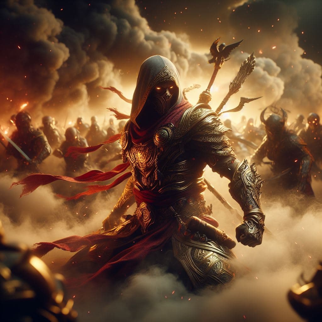 AI generated: Hyper realistic saladin character design, smoke , photorealistic , octane render, unreal engine 5 , ...
