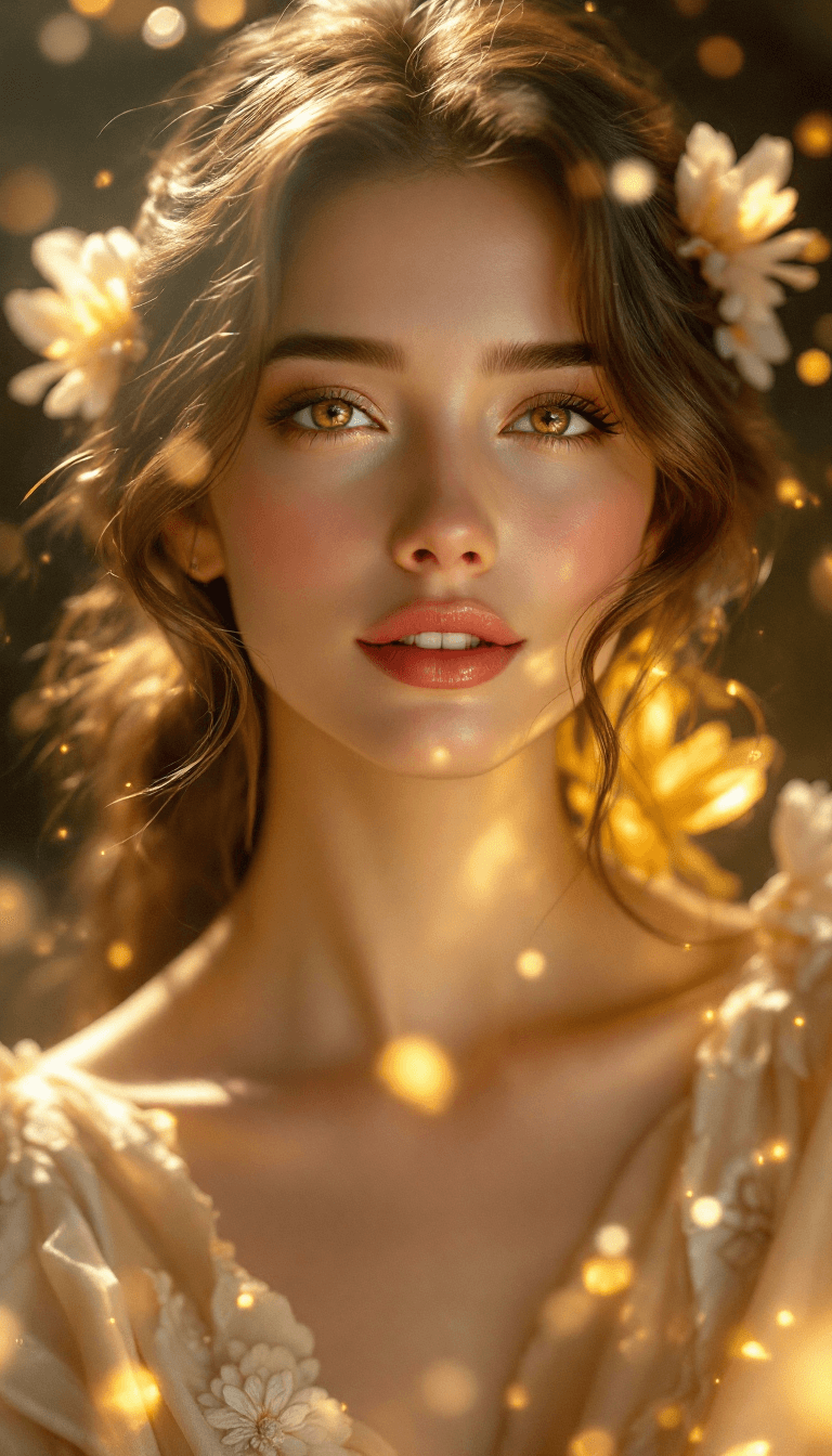 AI generated: A breathtakingly beautiful fine-art portrait of a person whose presence radiates warmth, grace, and ...