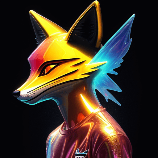 AI generated: 3D cartoon Fox Head with Human Body, Wearing Iridescent Holographic Liquid Texture & Translucent Mat...