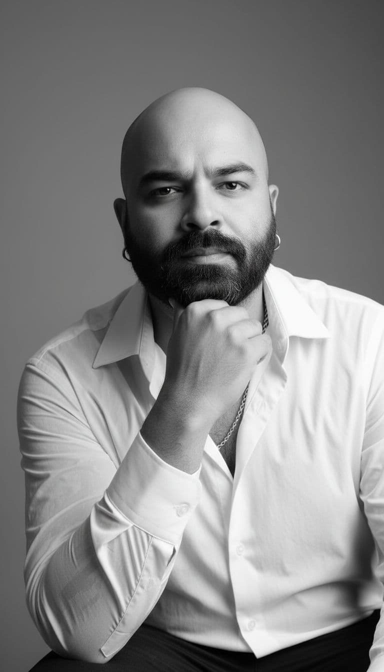 AI generated: Black and white fine art portrait of a stylish young man with a lean, toned physique (around 57 kg, ...
