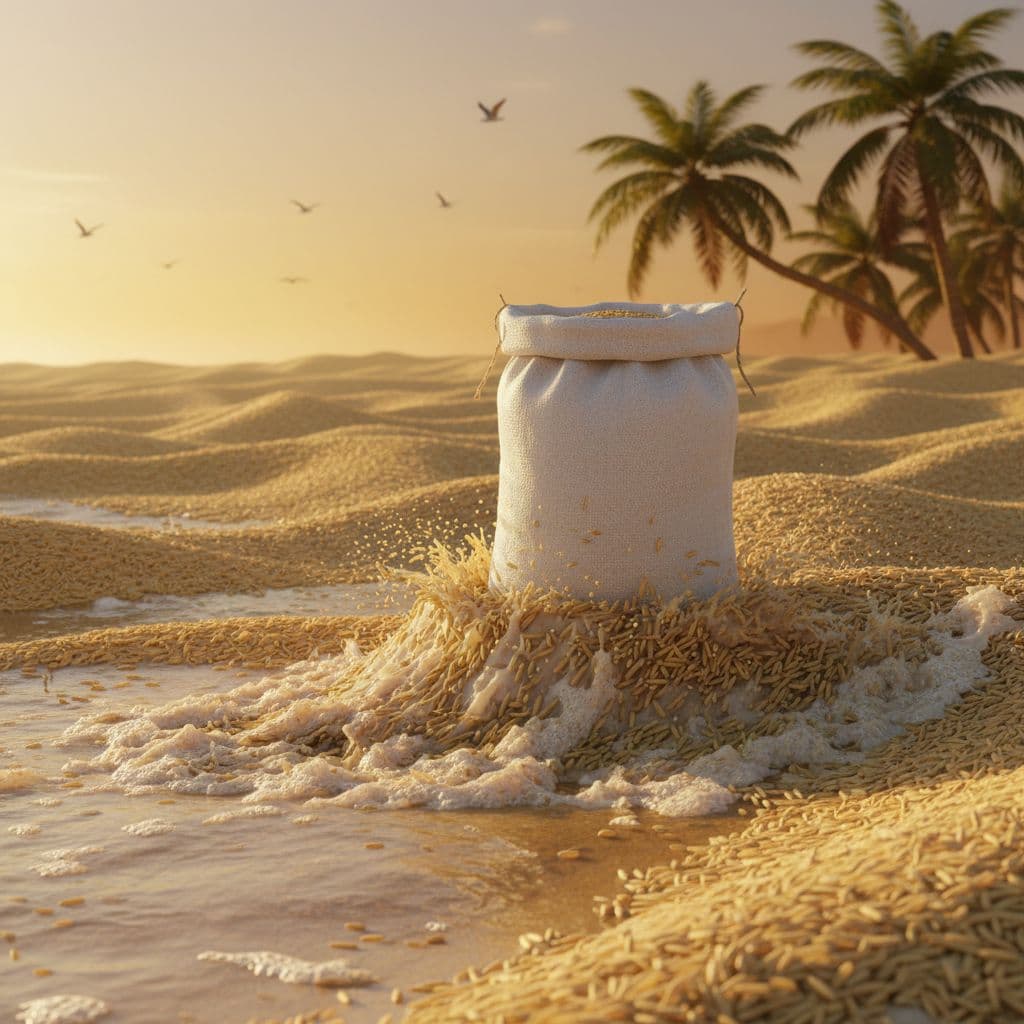 AI generated: "A hyper-realistic and cinematic scene at golden hour on a beach — but instead of water, the entire ...