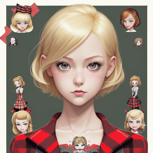 AI generated: Character poster design, drawing style NANA, a beautiful girl with short blonde hair, big brown eyes...