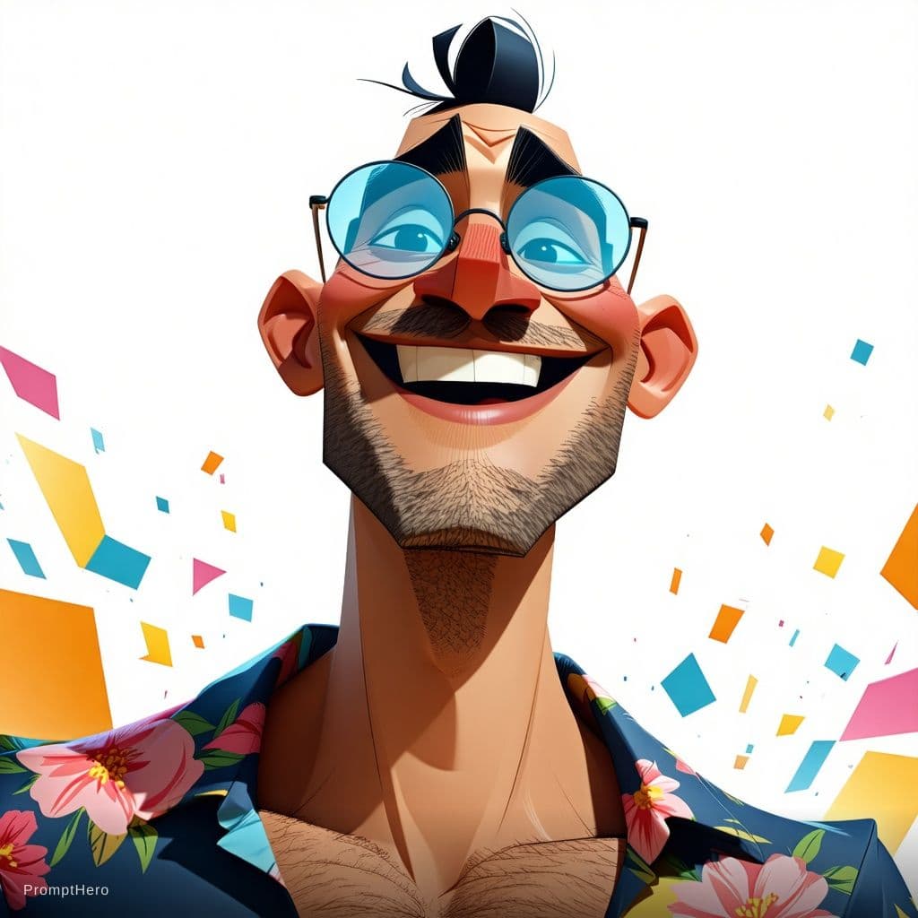 AI generated: A hilarious yet highly aesthetic and handsome caricature of a muscular tanned man in his late 40s. H...