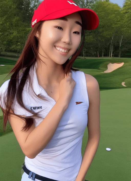 AI generated: 1 girl, beautiful , pro golf , full body, colour photo , standing pose, wearing white cap, (tight pa...