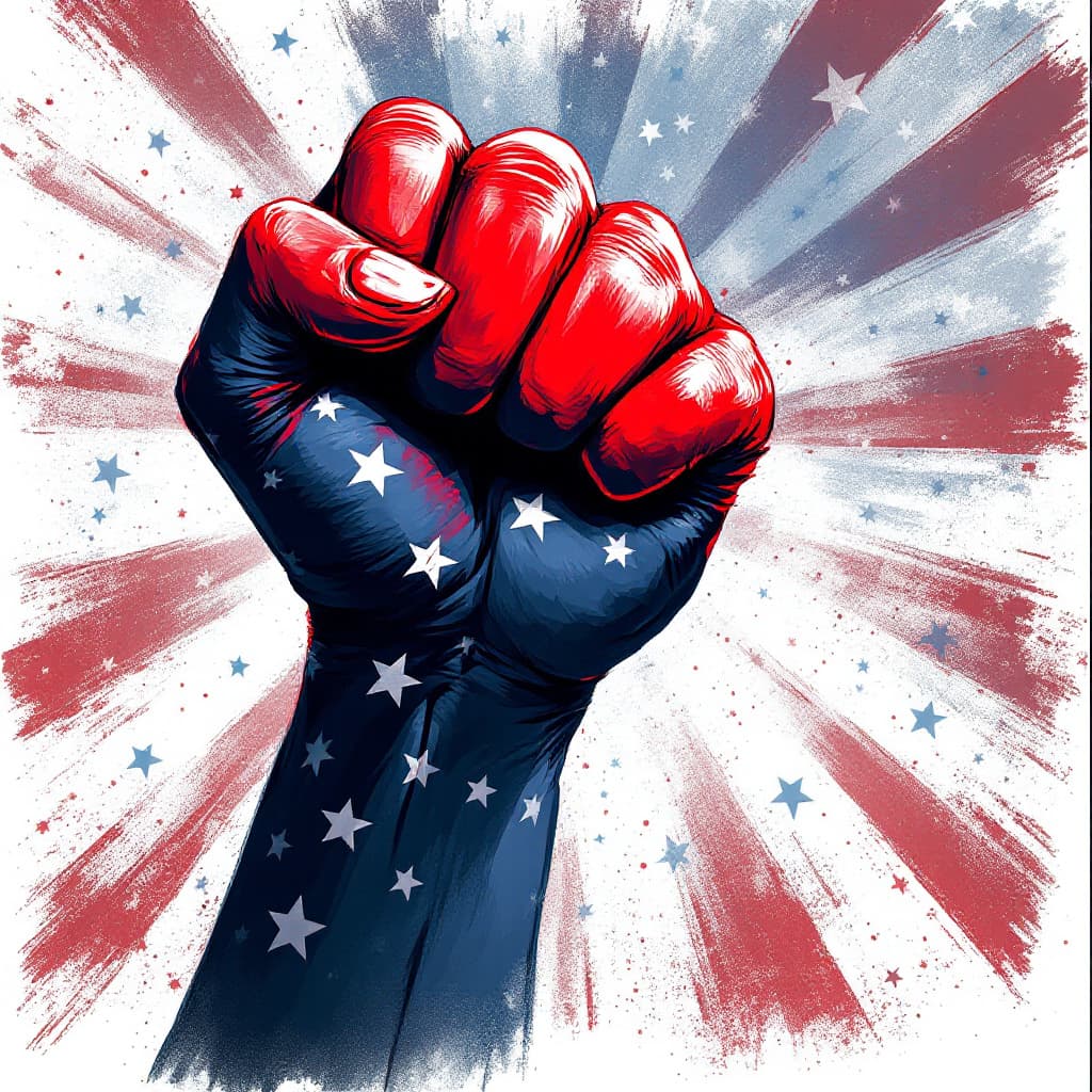 AI generated: American flag clenched fist of resistance replaces upper left star field