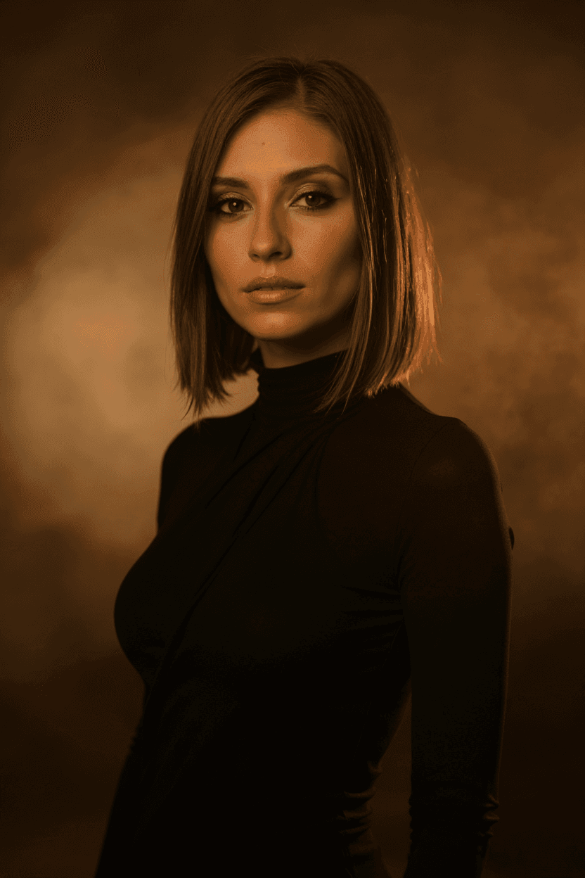 AI generated: fashion editorial photography, front shot, upper body, professional female model, shot with hasselbl...