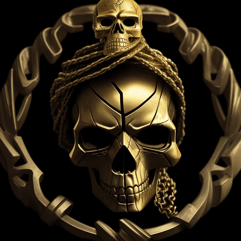 AI generated: Gold silver iron skull photographic cinematic