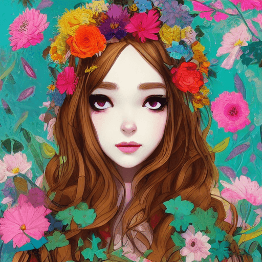 AI generated: picture of a girl dressed in flowers, in the style of artgerm, loose linework, lush and detailed, de...