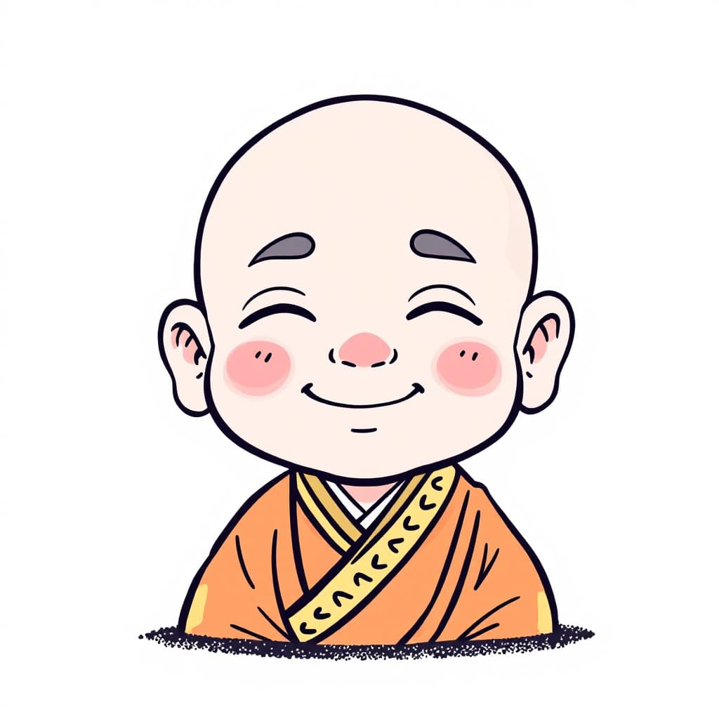 AI generated: Draw a cute Q version of Buddhist Jialan Venerable. Cute face. The corners of his mouth were slightl...