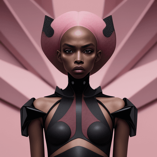 AI generated: Serious black female model, looking diagonally, dressed in streetwear clothing, coton materials, abs...