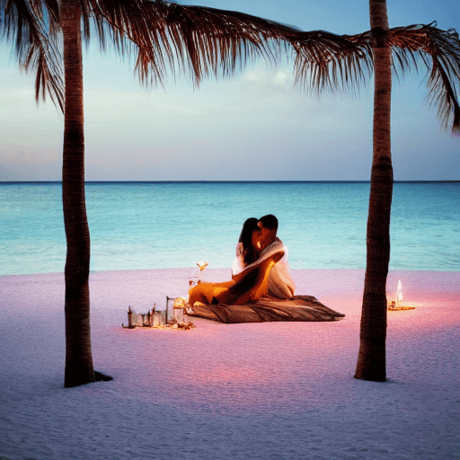 AI generated: High resolution stock photo, beautiful panoramic shot of a couple enjoying a private candlelit dinne...