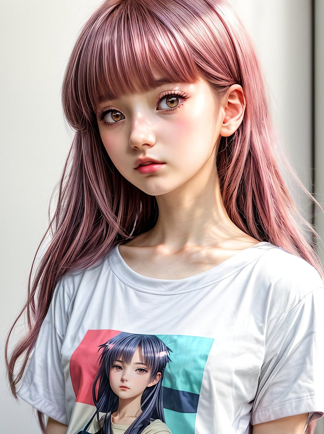 AI generated: portrait of a beautiful anime girl, powerful leader, casual T-shirt, lofi colors:: anime drawing, an...