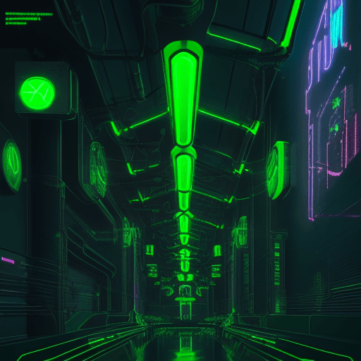AI generated: digital channels of St. Petersburg, cyberpunk, green neon light, futuristic, relism
