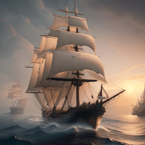 AI generated: Photo of a ultra realistic sailing ship, dramatic light, pale sunrise, cinematic lighting, battered,...
