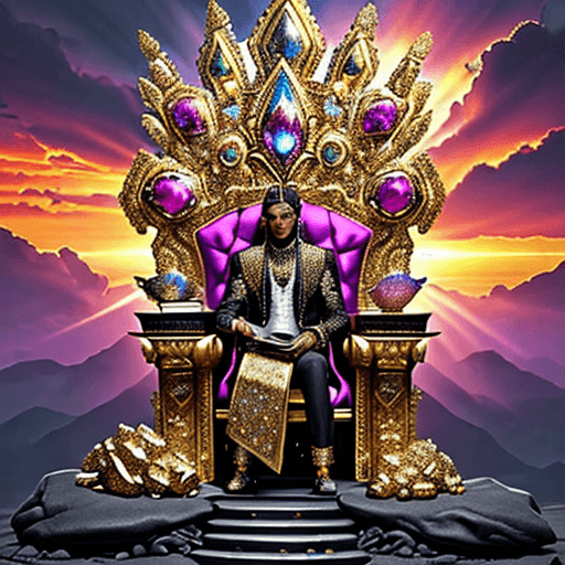 AI generated: Hyper realistic eye level throne encrusted with jewels, on top of a stone megolith. sparkling in the...