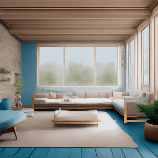 AI generated: High resolution photography interior design, dreamy sunken living room conversation pit, wooden floo...