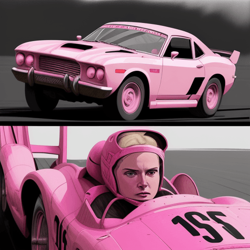 AI generated: Pink race car, in the style of sam spratt, historical illustrations, old masters, genndy tartakovsky...