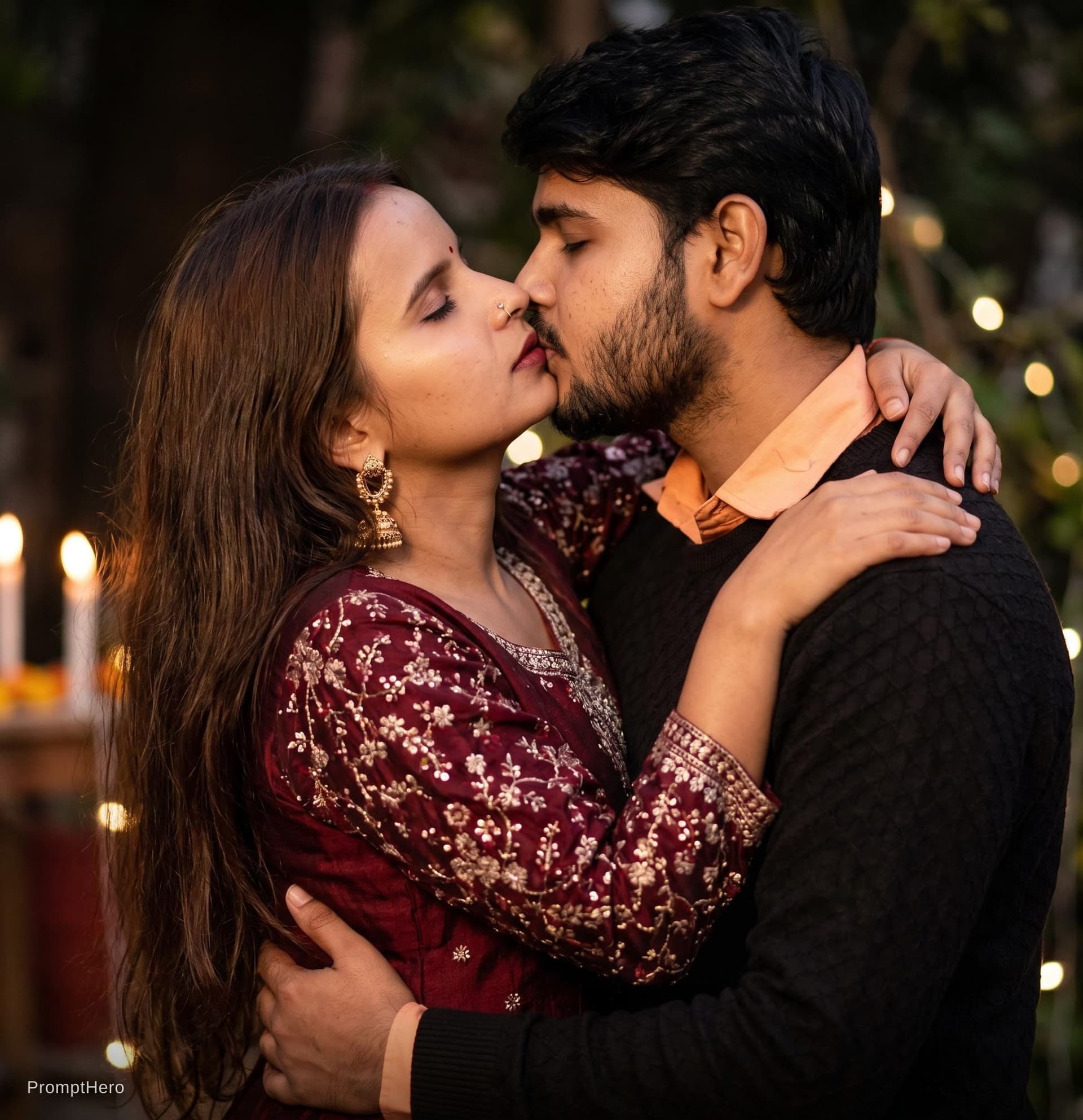 AI generated: Kissing hot of romantic couple. Just change faces 