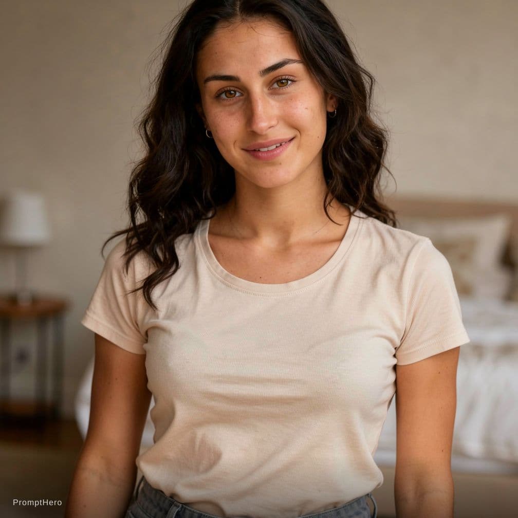 AI generated: Photorealistic 20-year-old Western European woman (Italian–Spanish mixed heritage), naturally athlet...