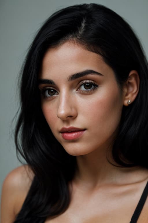 AI generated: Portrait of a beautiful Spanish lady, with jet black hair, simply elegant look, film grain, high qua...