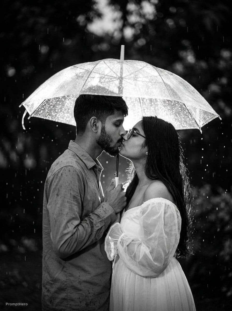 AI generated: photorealistic, exquisite detailed black-and-white photograph captures an intimate moment between a ...