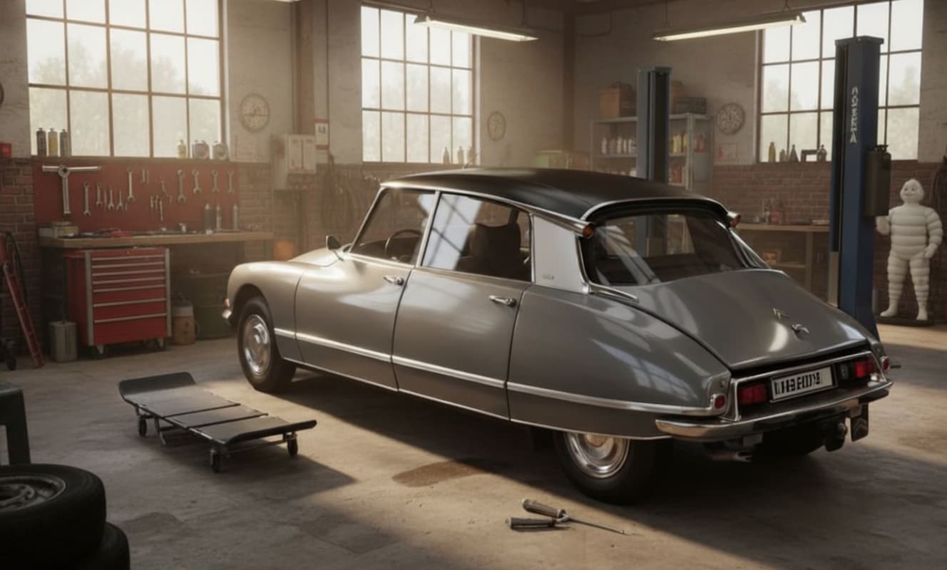AI generated: Citroën Ds21
With the discreet and very small watermark "HB09" at the bottom of the photo.
