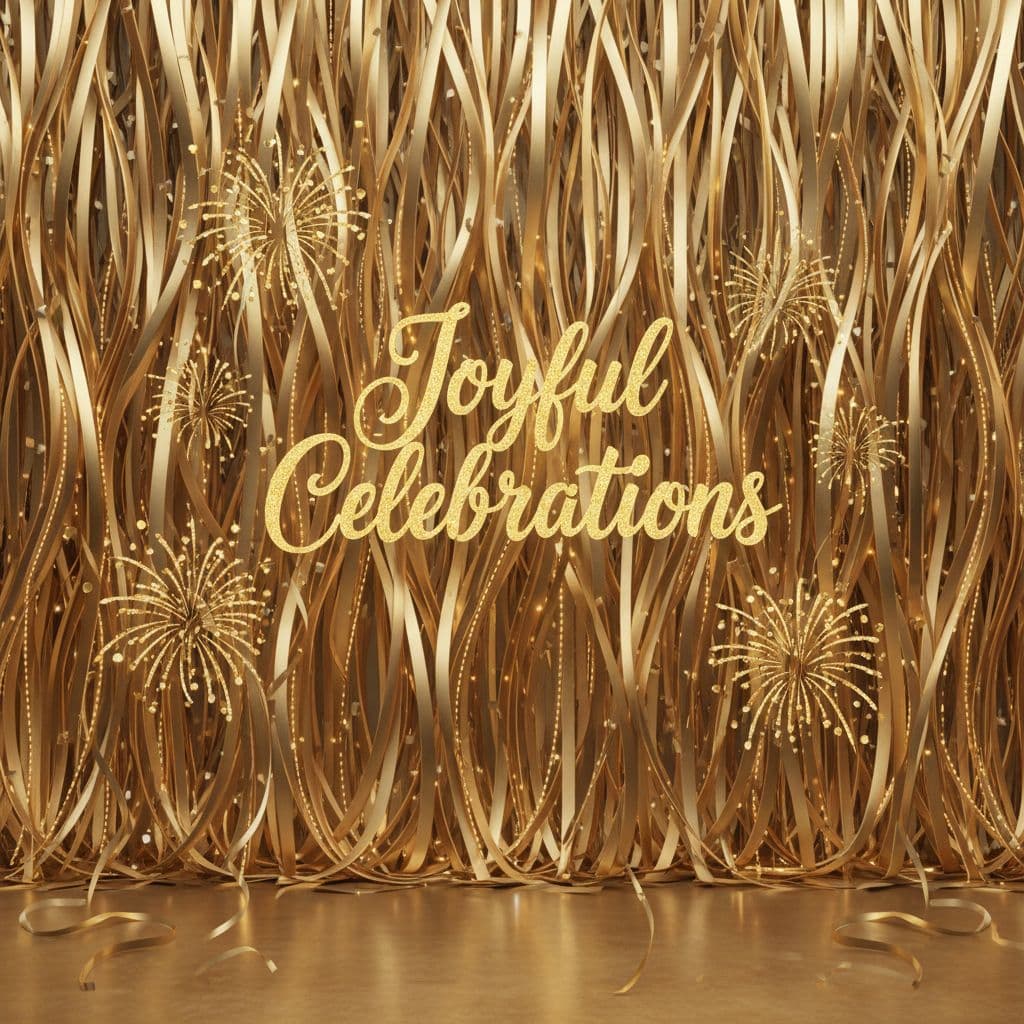 AI generated: Golden ribbon backdrop, text in Dancing Script, elegant festive style.