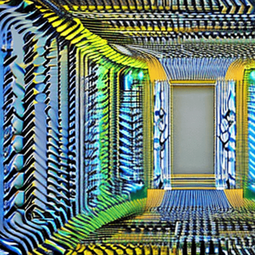 AI generated: walls from white plastic and in the center of the room is a scientific installation about AI looks l...