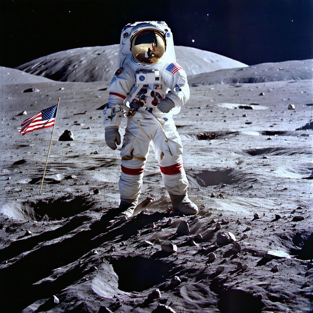 AI generated: POV perspective, ultra-realistic astronaut view, Neil Armstrong’s hands in detailed NASA spacesuit g...