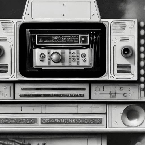 AI generated: A hyper-realistic photograph of a retrofuturism-style radio with a detailed control panel.