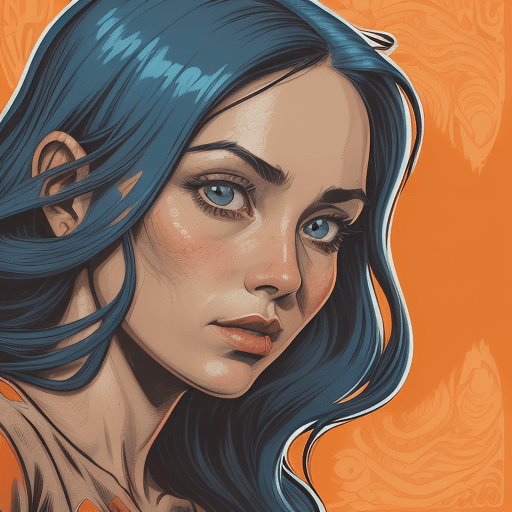 AI generated: an illustration of a woman's face with an orange background, in the style of detailed comic book art...