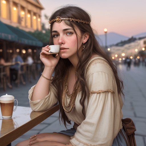 AI generated: /imagine prompt: post classic, portrait photography, boho outfit, super realistic brunette woman, si...