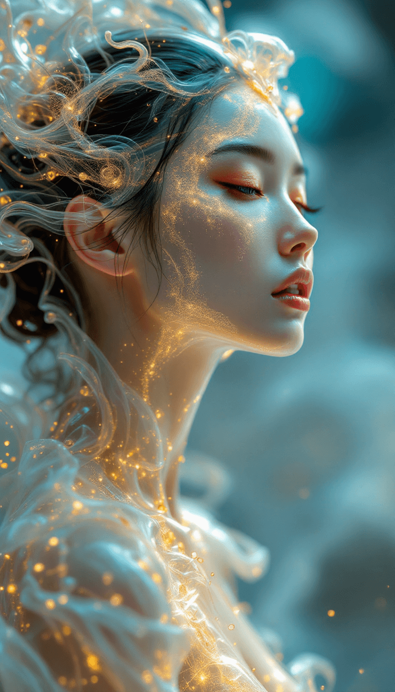 AI generated: Hyper Futuristic asian nude woman with Translucent glowing Skin: A photorealistic image of an asian ...