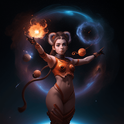 AI generated: high resolution cinematic portrait of a beautiful cute anthropomorphic female space monkey fire arti...