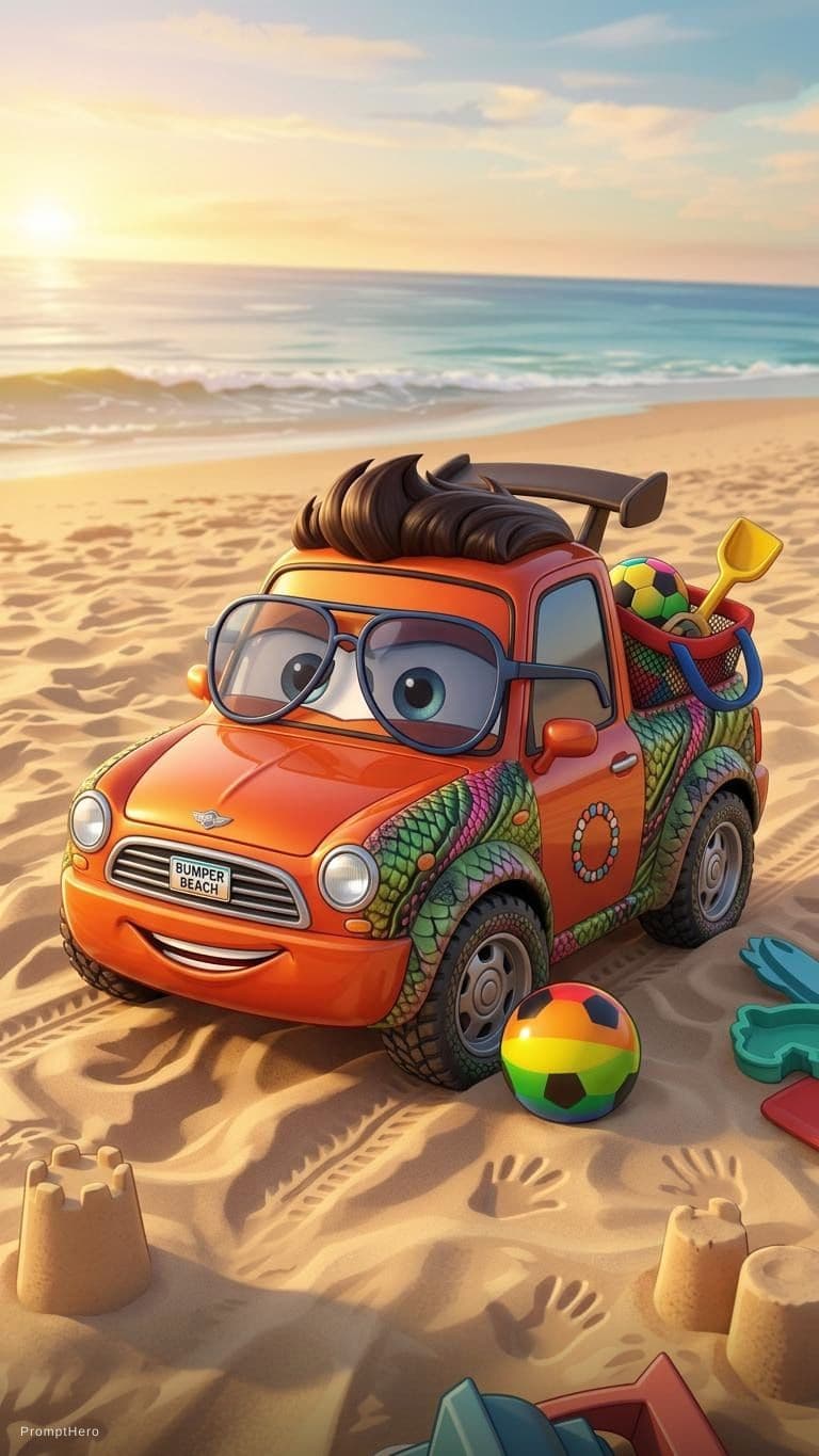 AI generated: crea un personaggio cartoon da inserire in Cars della pixar
